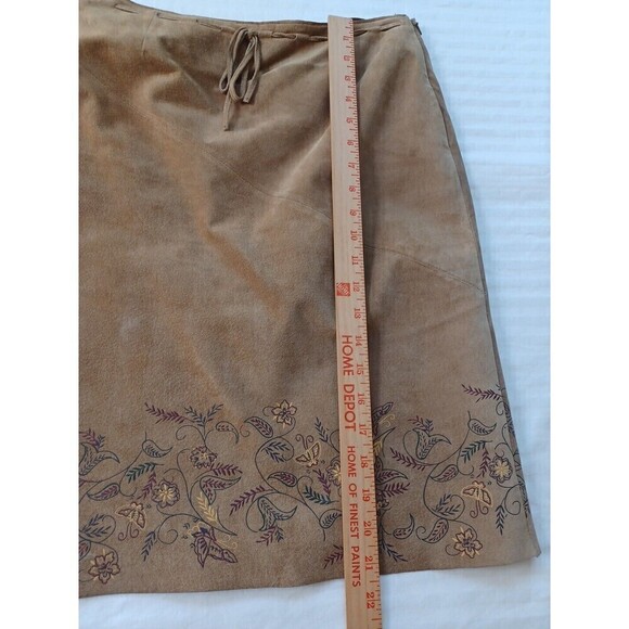 Express vintage 90's brown suede skirt sz1/2 floral hem detail zip side bow boho - Picture 10 of 10